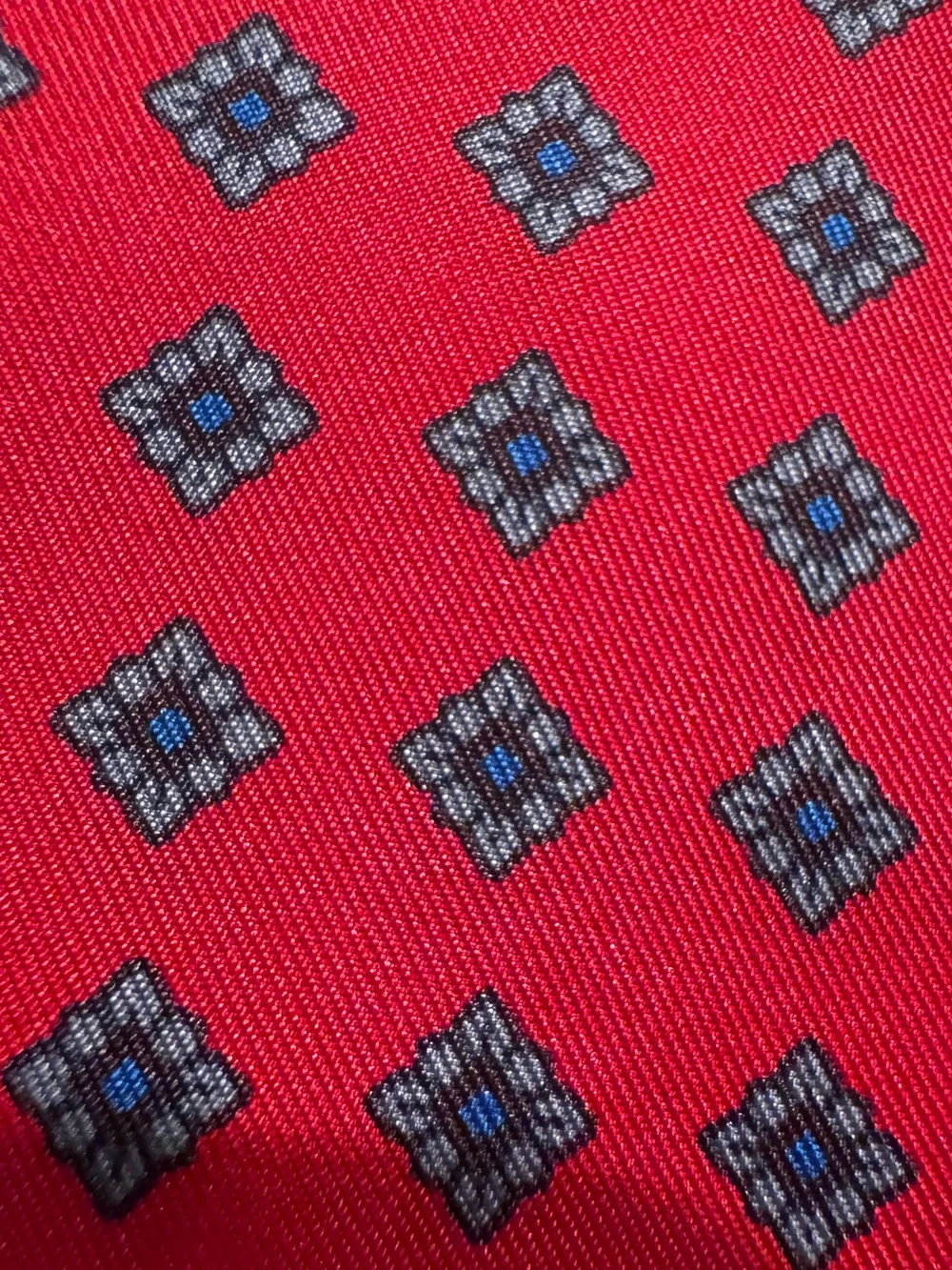 Vintage Symphony Scarf 100% Silk Red Geometric Bow Tie Ascot Made in USA